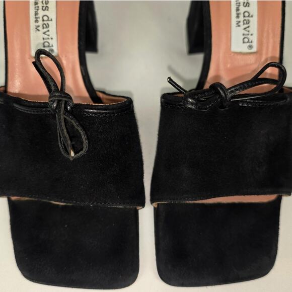 CHARLES DAVID BLACK SUEDE OPEN-TOE SANDALS – BOW DETAIL – MADE IN ITALY – SIZE 6 - Picture 10 of 16